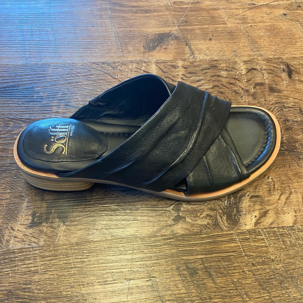 Sofft Black Leather Slide Sandals